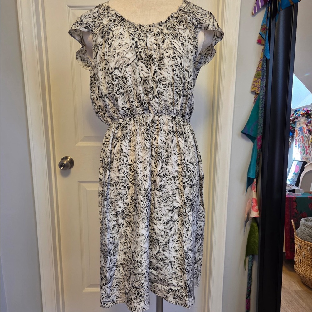 Behnaz Sarafpour Black & White Swirl Midi Dress 10